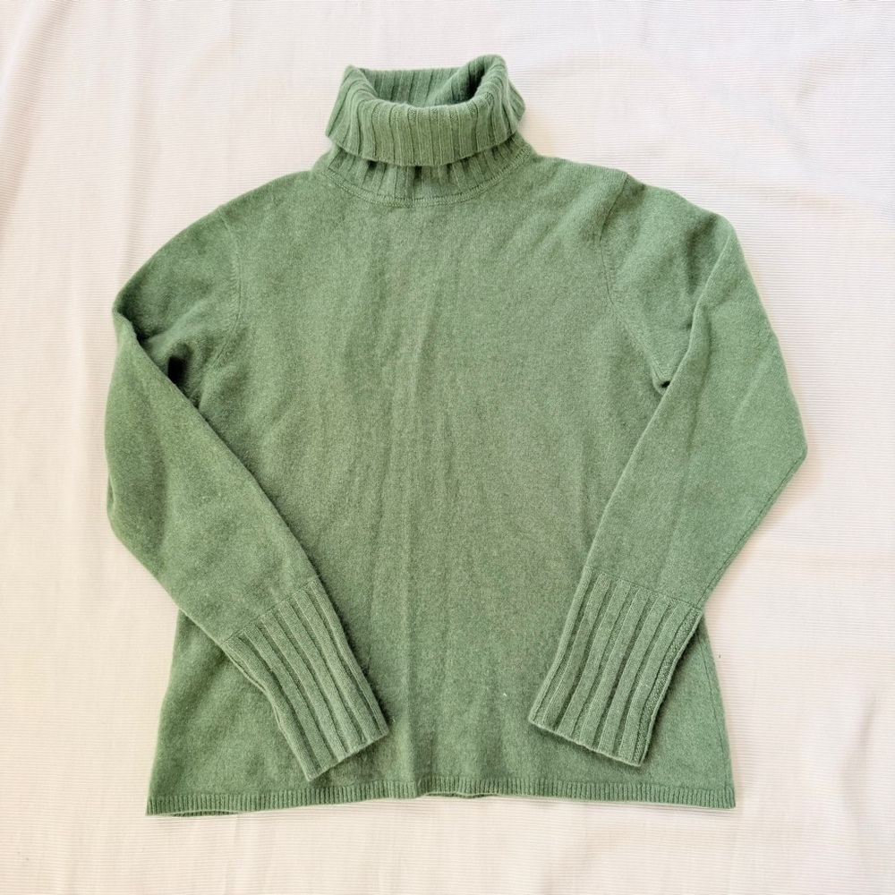 Geneva Womens Sweater Cashmere Green Turtleneck Longsleeve Casual Warm Large L